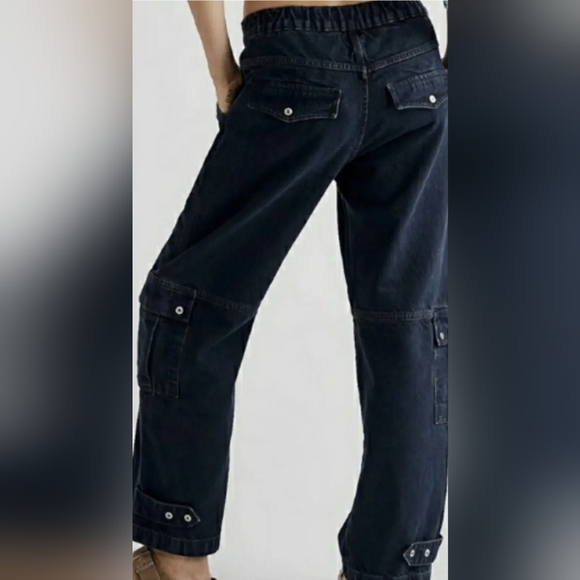 Free People Marx Slouchy Cargo Jeans Tab Button Detail Wideleg - Picture 4 of 13